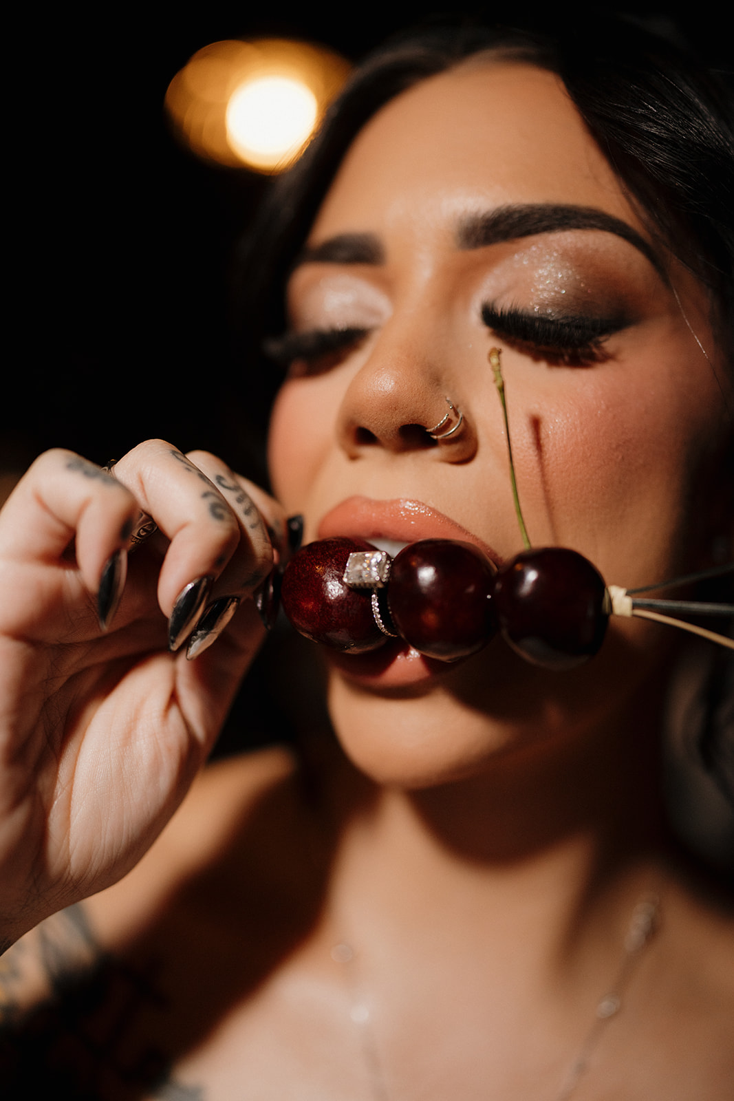 Gianna and Parker during their engagement session inside Dark Sister bar in the Las Vegas Arts District